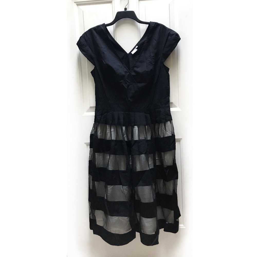 eShakti retro black striped wrap dress 16W 1X